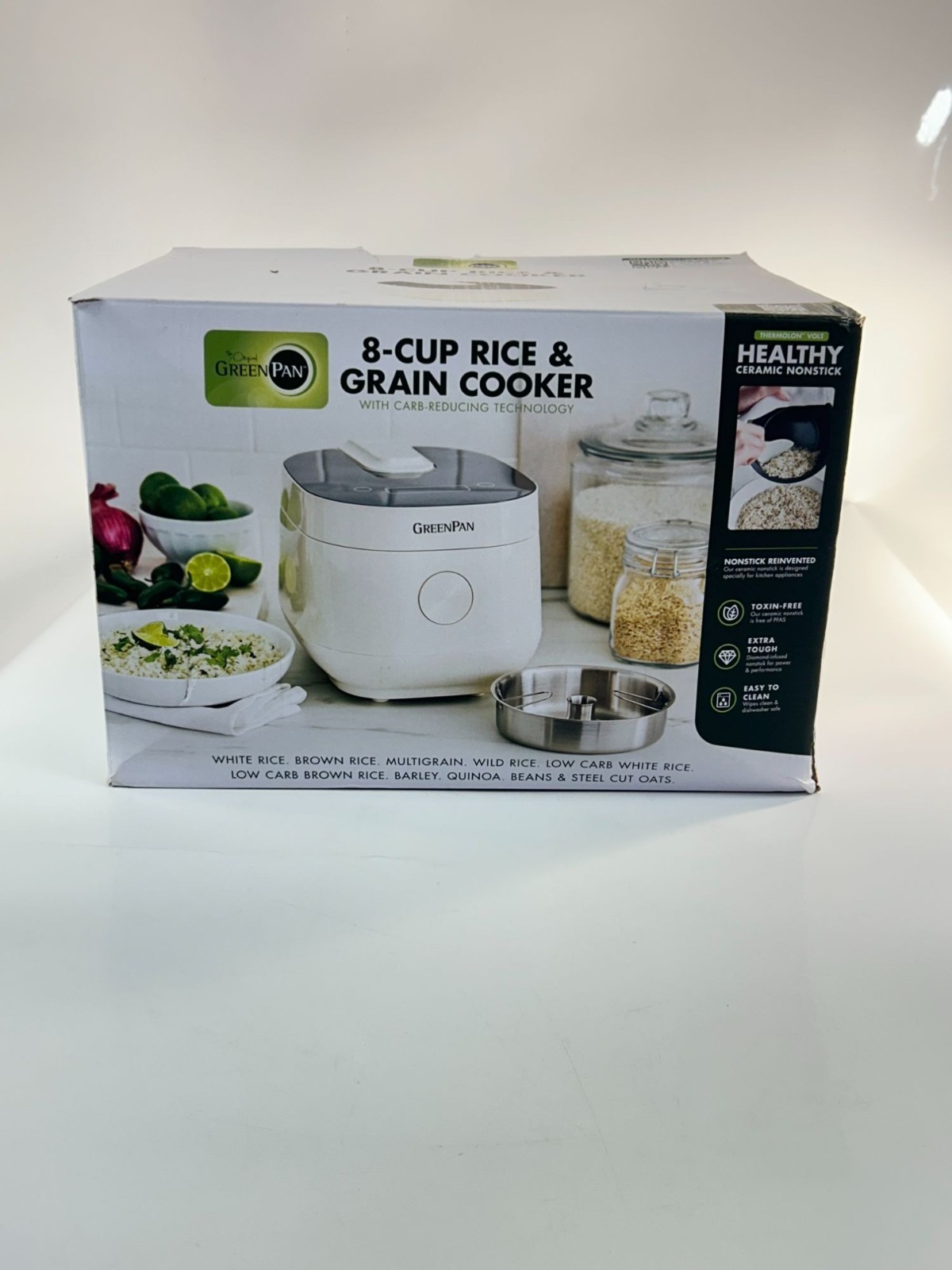 GreenPan 8-Cup Rice & Grain Cooker Carb Reducing Ceramic Nonstick White